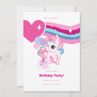 Invitation Carton d'invitation d'anniversaire Licorne pour en