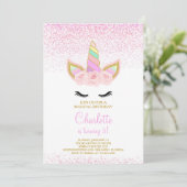 Invitation Carton d'invitation d'anniversaire Licorne Rose (Debout devant)
