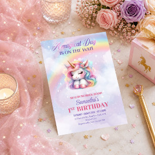 Invitation Carton d'invitation d'anniversaire licorne rose vi