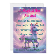 Carton d'invitation d'anniversaire Magique Licorne