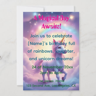 Invitation Carton d'invitation d'anniversaire Magique Licorne