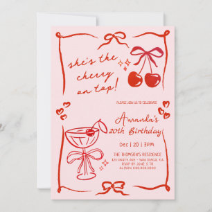 Invitation carton d'invitation d'anniversaire martini cerise
