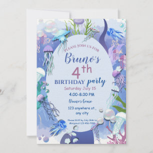 Invitation Carton d'invitation d'anniversaire méduse sous la 