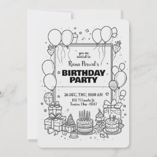 Invitation Carton d'invitation d'anniversaire noir et blanc