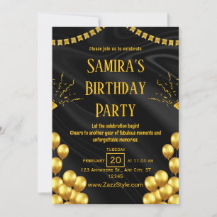 Invitation Carton d'invitation d'anniversaire noir et jaune