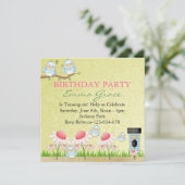 Invitation Carton d'invitation d'anniversaire Oiseau Jaune/Bl (Debout devant)