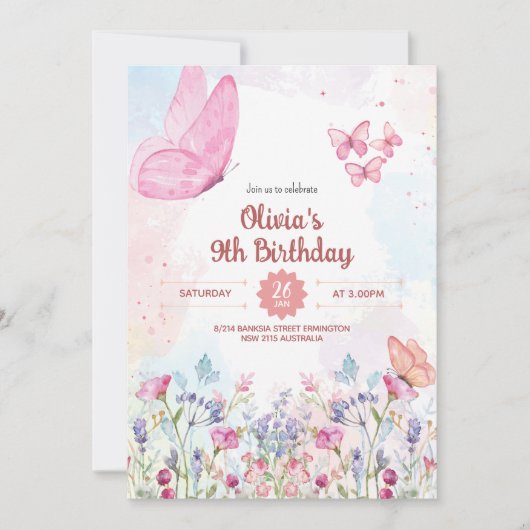 Invitation Carton d'invitation d'anniversaire Papillon Pastel (Devant)
