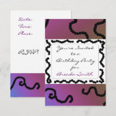Invitation Carton d'invitation d'anniversaire perlé violet et (Devant / Derrière)