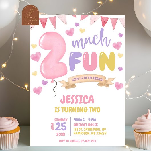 Invitation Carton d'invitation d'anniversaire pour fille Two