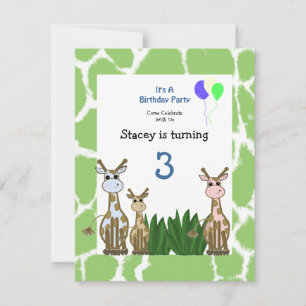 Invitation Carton d'invitation d'anniversaire pour girafe ani