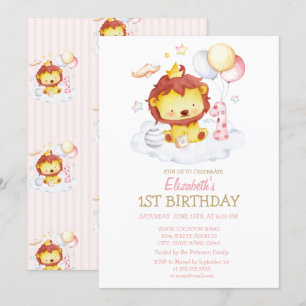 Invitation Carton d'invitation d'anniversaire rayé bébé lion 