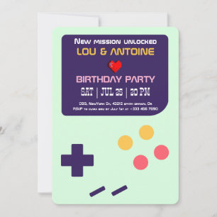 Invitation Carton d'invitation d'anniversaire Rétro Gamer