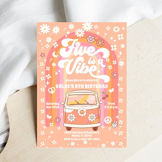 Invitation Carton d'invitation d'anniversaire rétro hippie