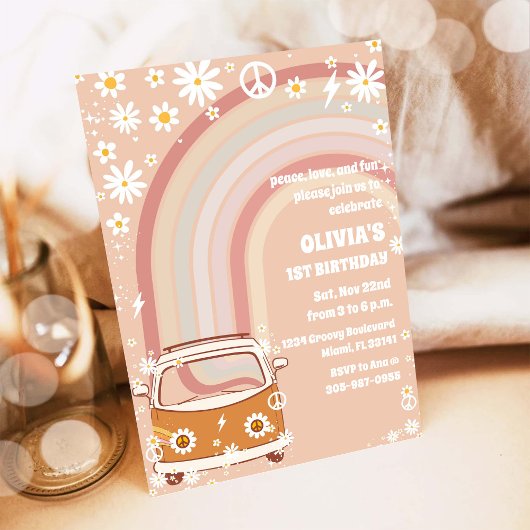 Invitation Carton d'invitation d'anniversaire rétro hippie