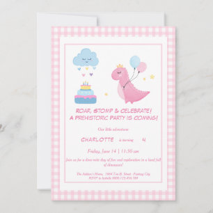Invitation Carton d'invitation d'anniversaire Rose Dino-Mite 