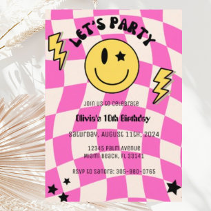 Invitation Carton d'invitation d'anniversaire rose vif preppy