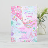 Invitation Carton d'invitation d'anniversaire sirène aquarell (Debout devant)