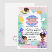 Invitation Carton d'invitation d'anniversaire Sirène Noir/Afr (Devant / Derrière)