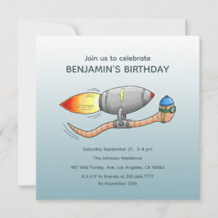 Invitation Carton d'invitation d'anniversaire Speedy Rocket W