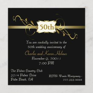 Invitation Carton d'invitation d'anniversaire ton noir et or