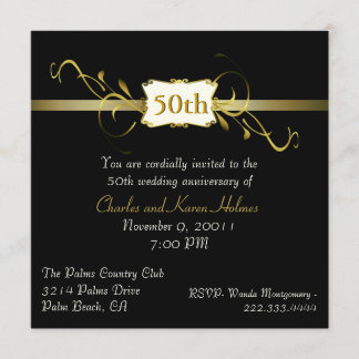 Invitation Carton d'invitation d'anniversaire ton noir et or