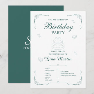 Invitation Carton d'invitation d'anniversaire vert sauge fonc