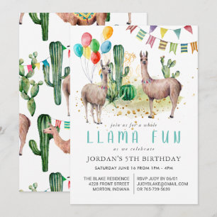 Invitation Carton d'invitation d'anniversaire Whole Llama Fun