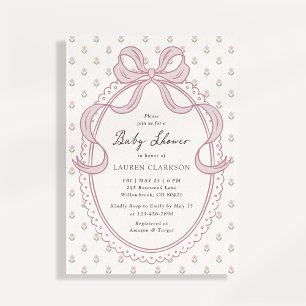Invitation Carton d'invitation de Baby Shower à cadre en noeu
