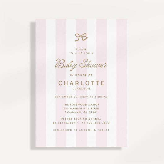 Invitation Carton d'invitation de baby shower à rayures audac