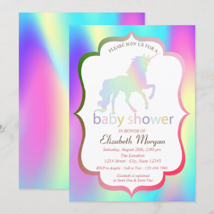 Invitation Carton d'invitation de Baby Shower Licorne Hologra