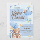 Invitation Carton d'invitation de baptême floral bleu et blan (Devant)