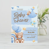 Invitation Carton d'invitation de baptême floral bleu et blan (Debout devant)