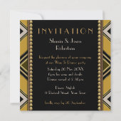 Invitation Carton d'invitation de dîner Art déco Or et Vert o (Dos)