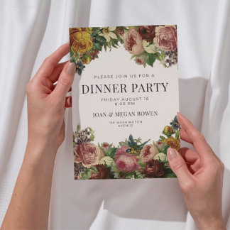 Invitation Carton d'invitation de dîner de fête florale rusti