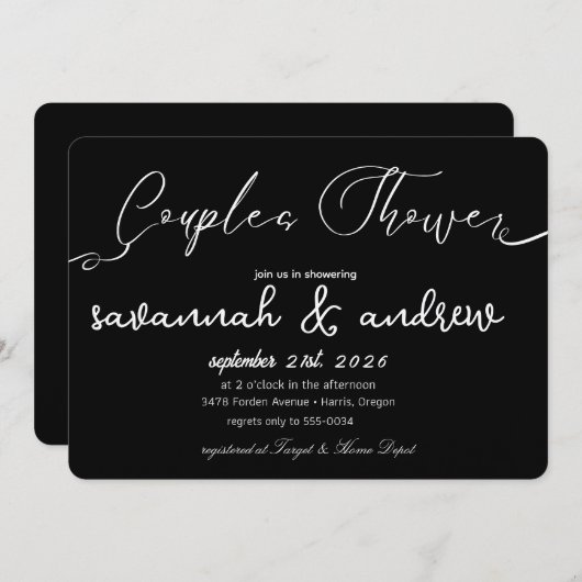 Invitation Carton d'invitation de douche de couples de script (Devant / Derrière)