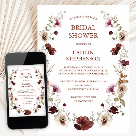 Invitation Carton d'invitation de douche de mariage bordeaux 