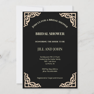 Invitation Carton d'invitation de douche de mariage noir Art 