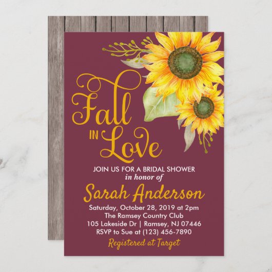 Invitation Carton d'invitation de douche de mariage Tombez am (Devant / Derrière)