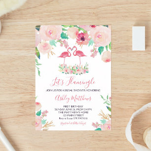 Invitation Carton d'invitation de douche de mariée flamant ro
