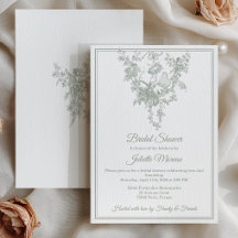 Carton d'invitation de douche de mariée gris sauge