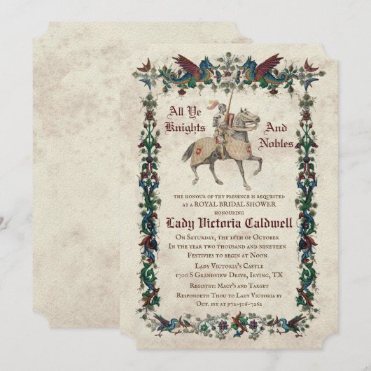 Invitation Carton d'invitation de douche de mariée Renaissanc (Devant / Derrière)