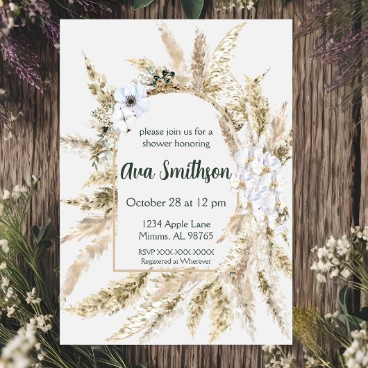 Invitation Carton d'invitation de douche Floral Pampas Grass