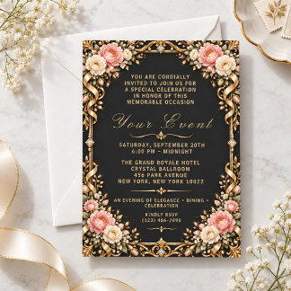 Invitation Carton d'invitation de fête à accent doré floral s