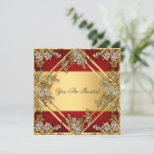 Invitation Carton d'invitation de fête à cadre floral rouge o (Debout devant)