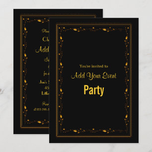 Invitation Carton d'invitation de fête à cadre orné noir et o