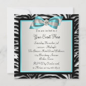 Invitation Carton d'invitation de fête à thème zèbre bleu sar (Dos)