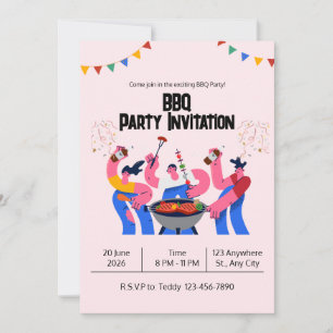 Invitation Carton d'invitation de fête BBQ Beige Bleu Amusant