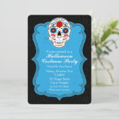 Invitation Carton d'invitation de fête bleu et crâne de sucre (Debout devant)