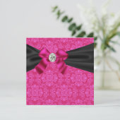 Invitation Carton d'invitation de fête en damas noir et rose  (Debout devant)