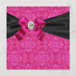 Invitation Carton d'invitation de fête en damas noir rose fuc